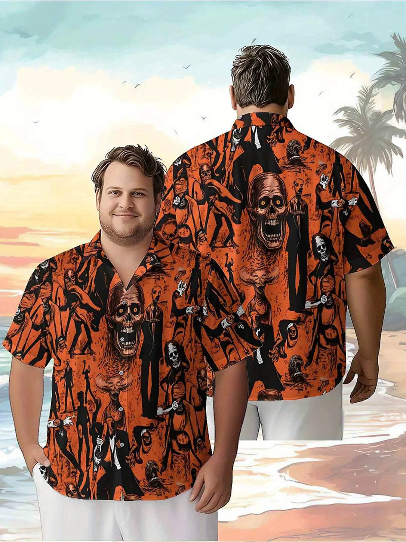 Men's Plus Size Hawaiian Shirts Black Suit and Skull Theme pattern,New in Summer Fashion Tops,Hip Hop Rock Streetwear