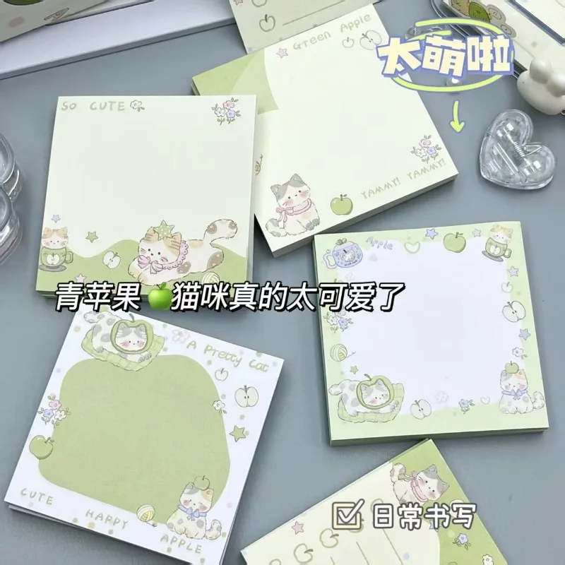 Green Apple Kitten  Notes Cute Ins Wind Sticky Super Thick Student Hand Account Special Daily Portable Kawaii Journaling