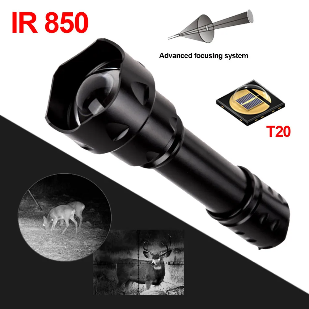 Portable IR Hunting 940nm/850nm Light Infrared Flashlight Night Vision Flashlight Invisible Infrared Zoomable Flashlight Lantern