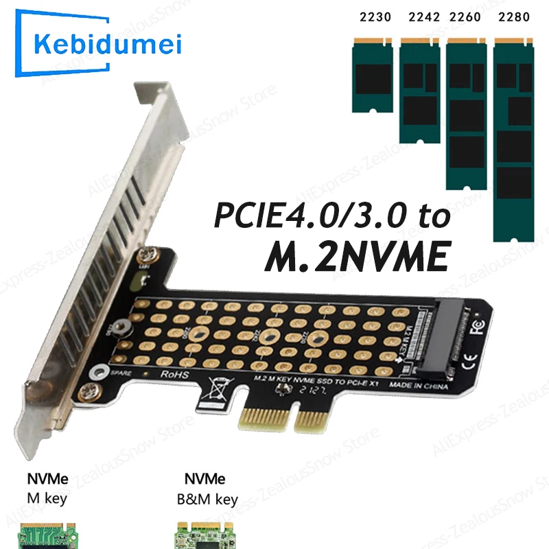 

KEBIDUMEI M.2 NVME To PCIe4.0 X1 Expansion Card Adapter Support PCIe X1 X4 X8 X16 Interface Adapter Card for SSD 2230/42/60/2280
