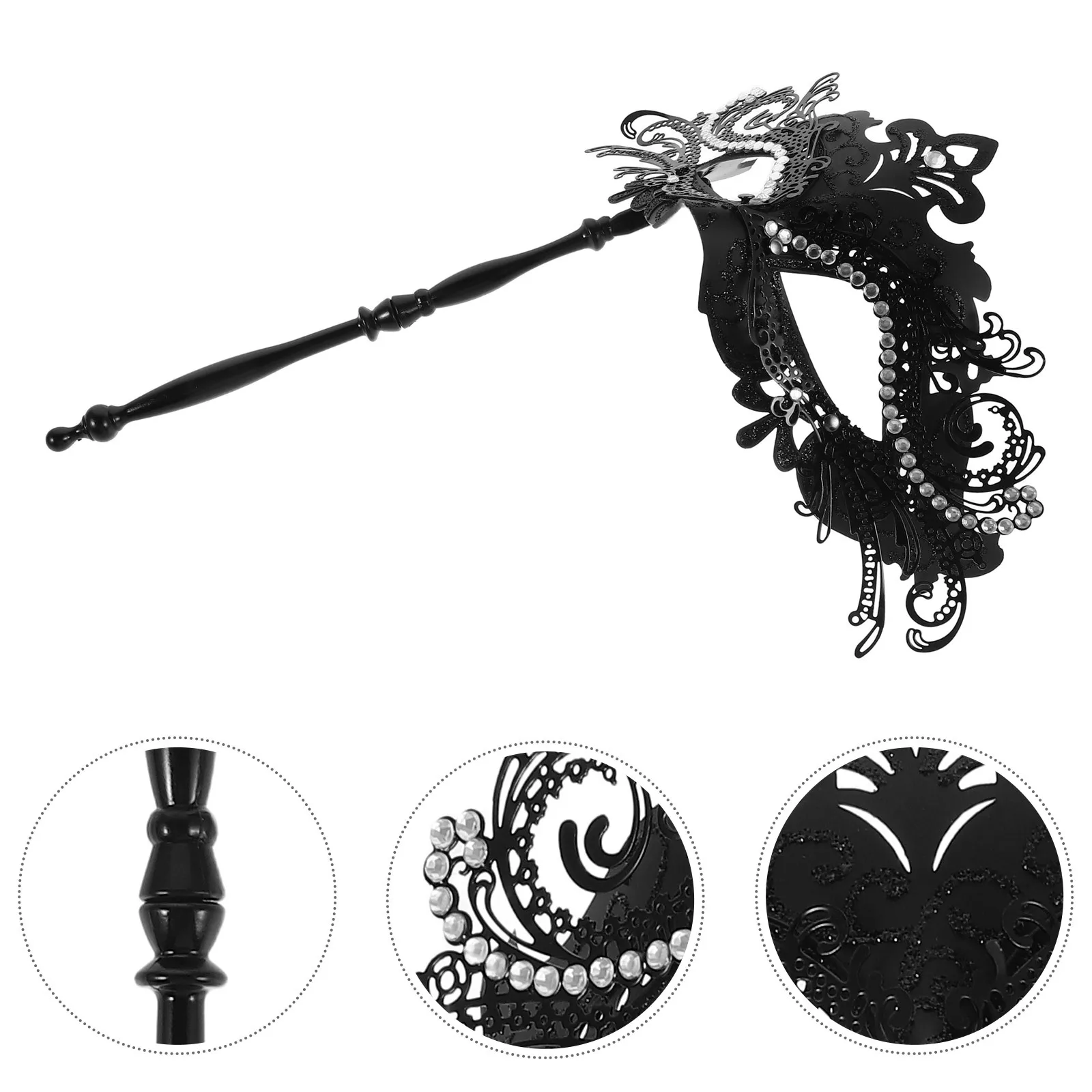 

Black Handheld Masquerade Mask Metallic Rhinestone Detachable Stick Elegant Costume Party Masquerade Ball Accessory