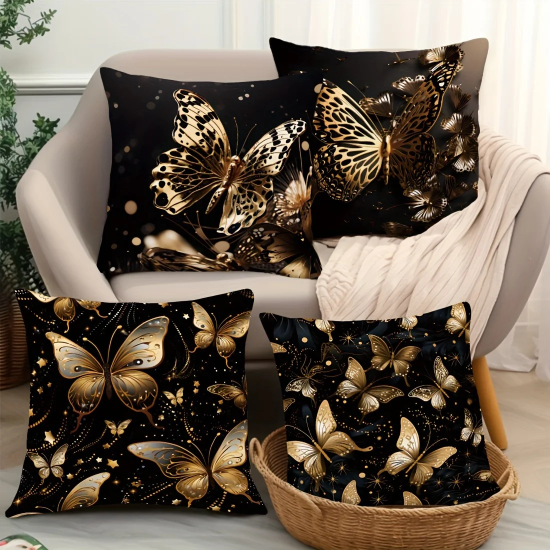 

Роскошные черно-золотые наволочки VIKAMA из 4 предметов с бабочкой, чехлы для подушек для гостиной, наволочки для украшения дома