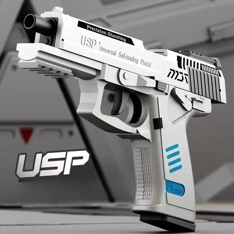 2025 NUEVA pistola de lanzamiento de carcasa USP de disparo continuo Airsoft Blowback pistola de balas suaves pistola de juguete colgante vacía regalo