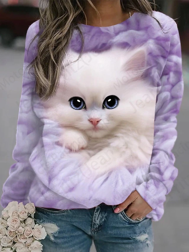 Kawaii Cat 3d Print O-Neck Hoodie Women Fashion Street Graphic Hoodies Women Sweats Coat Sports Clothes Femme Sudadera Lady Top