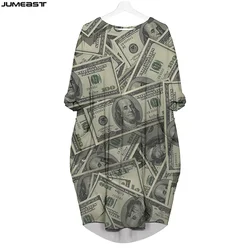 Jumeast Women 3D Batwing Pocket Dress Oversized Female Streetwear Money Dollar Banknote Pullover Dresses Summer Skirt Nightdress