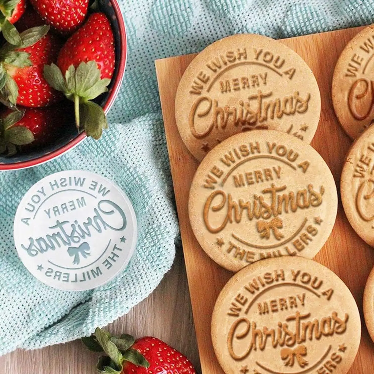 

Personalized Merry Christmas Cookie Stamp Mold 3D Raised Design For Baking Cookie Stamps Suitable