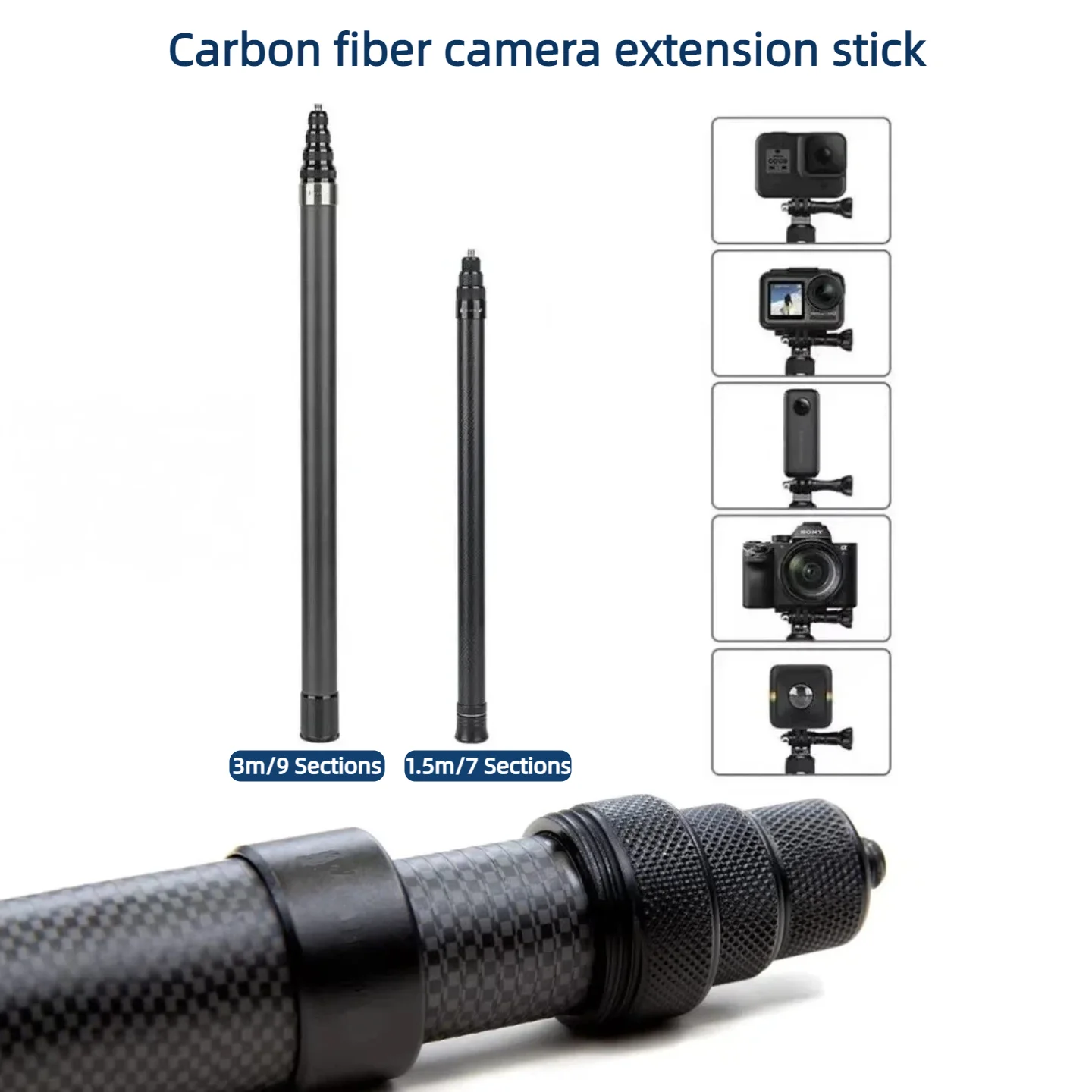 3M Carbon Fiber Scalable Monopod Extended Edition Invisible Selfie Stick For Insta360 X3 X2 For Go Pro 9 10 11 12 Stick Tripod