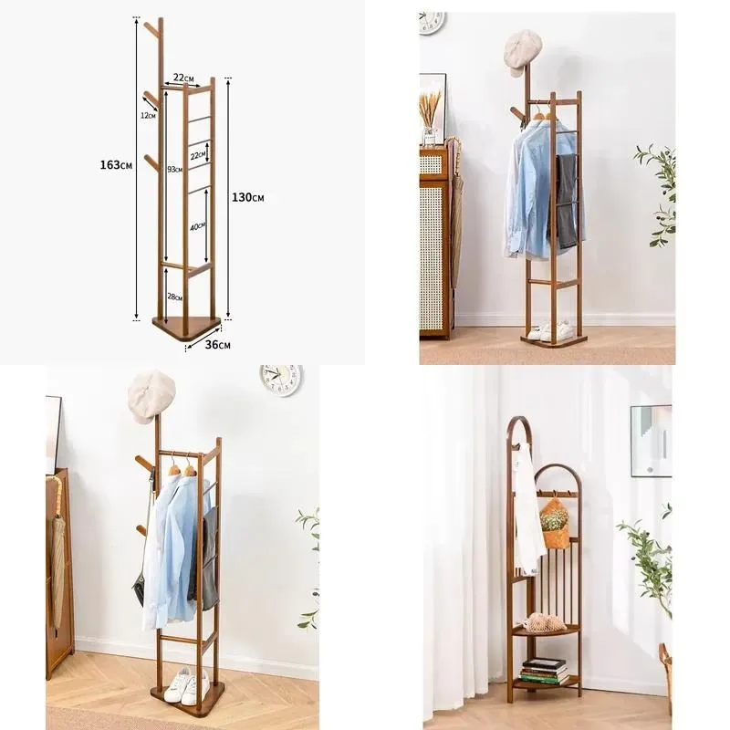 Floor to Ceiling Bamboo Coat Rack Triangular Small Standing Hanger for Bedroom Indoor Office Storage Organizer