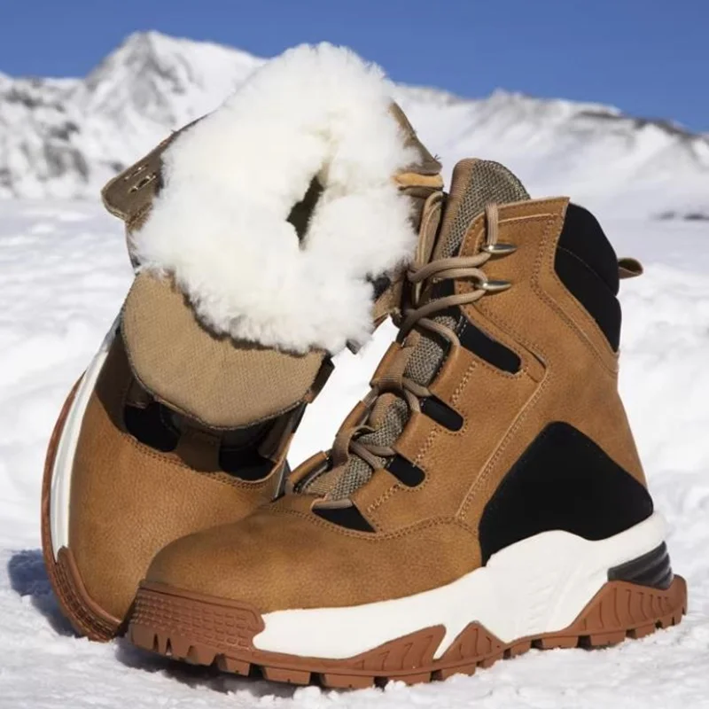 Fashion Wool Snow Boots Men's Winter Fur Warm Thick Plush High Top Outdoor Sport Boots Youth Hiking Cotton Shoes Casual Sneakers