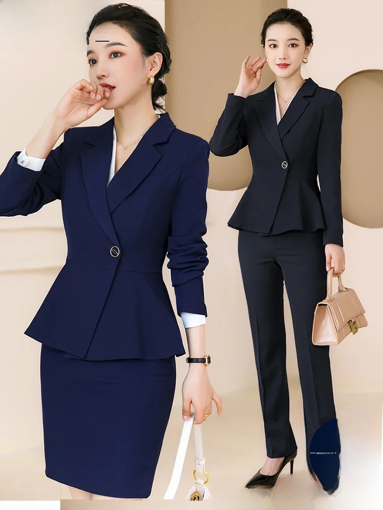 

Elegant Professional Women's Suit Set Long Sleeve Autumn Winter High End Atmosphere Real Estate Work Uniform Large Size