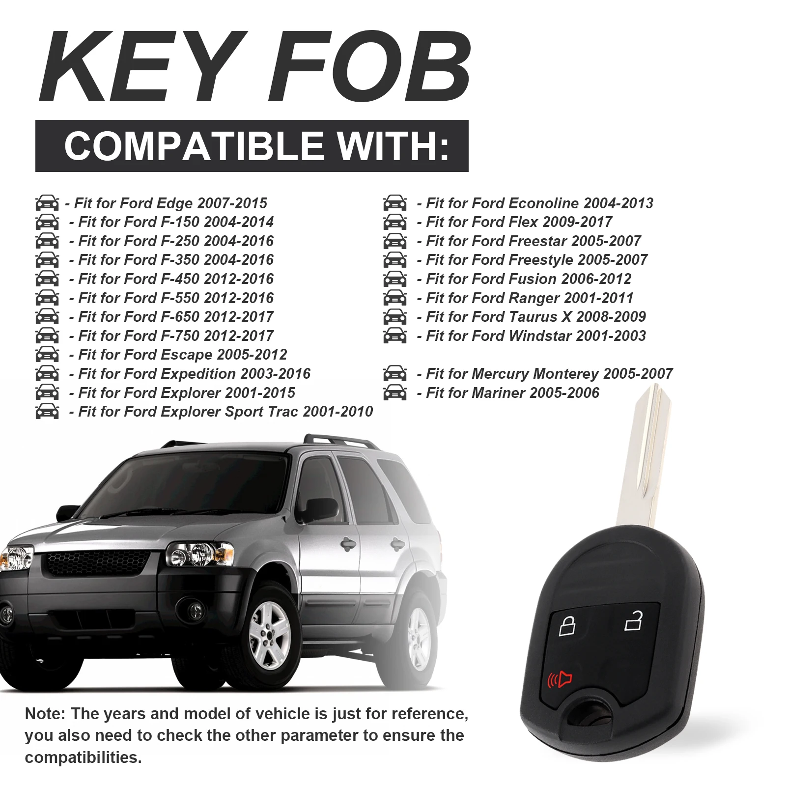 315Mhz 3 Buttons Remote Car Key Fob Keyless Entry Key Shell 4D63 80Bits Chip CWTWB1U793 Fit for Ford F150 F250 F350