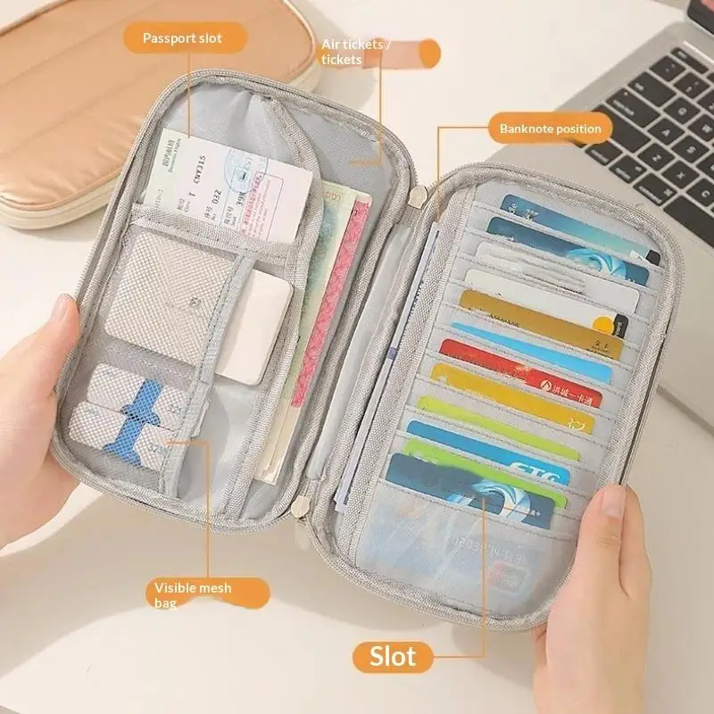 Portable Travel Document Organizer - Waterproof Passport Holder, Multi-Card Slots & Zipper Pocket For Airplane/Train