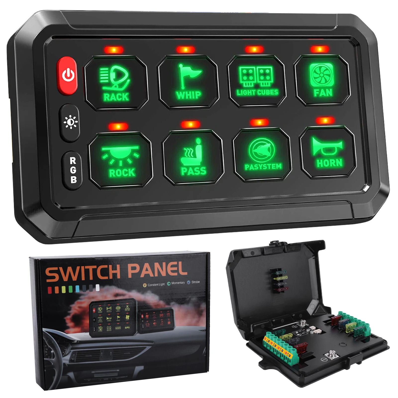 

Универсальная 8-канальная панель переключателей 12В с RGB LED подсветкой, система управления реле для автомобилей, грузовиков, лодок, домов на колесах, квадроциклов, внедорожников, UTV