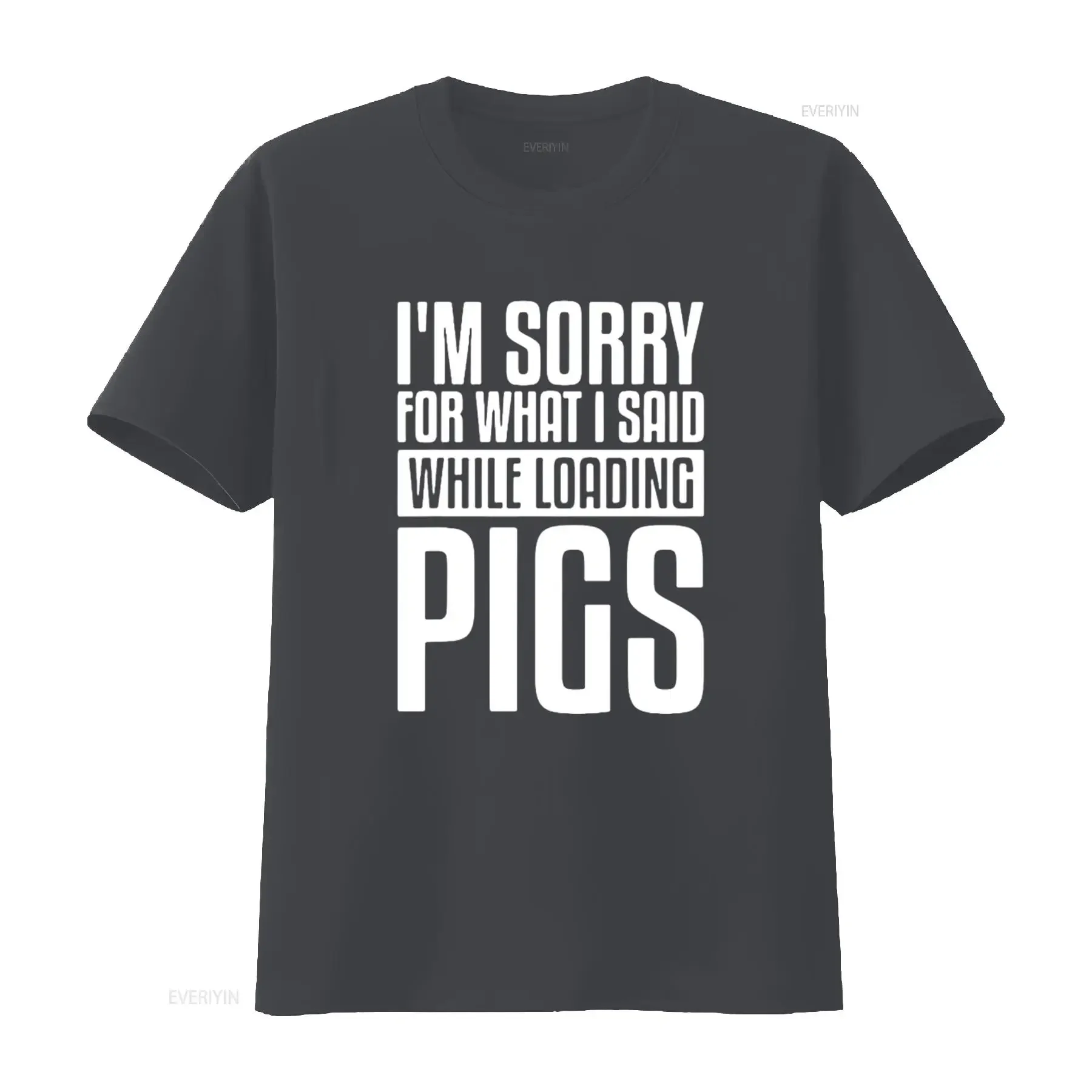تي شيرت رجالي أنا آسف لماذا قالها أثناء تحميل الخنازير والخنازير الزراعة تي شيرت أسود كبير عتيق مغسول للارتداء اليومي