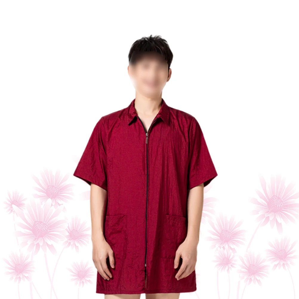 

Hair Dye Clothes Red Short Sleeve Waterproof Workwear Turn-Down Collar Pocket Design For Hair Treatment Man Woman Chef