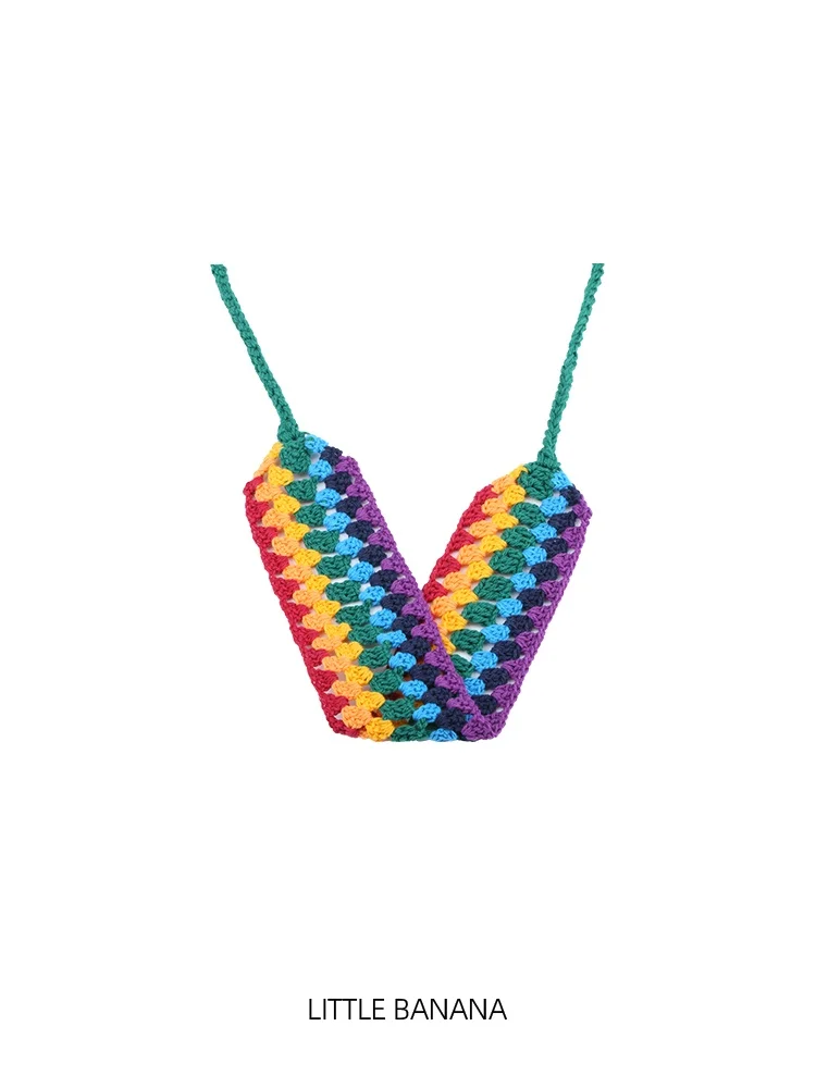 

Original Design Rainbow Knitted Hairband Women's Hair Accessory Beach Travel Outfit Cotton Linen Material Hair Hoop