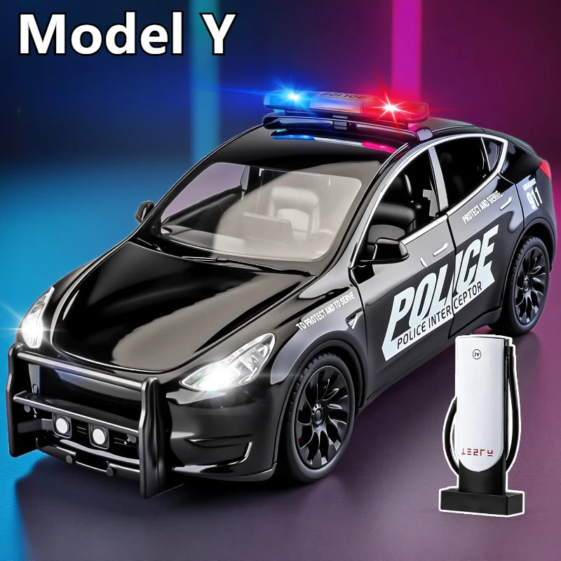 

1:24 Simulation Model Y Police Car Model Diecast Metal Alloy Model car Sound Light Pull Back Collection Kids Toy Gifts