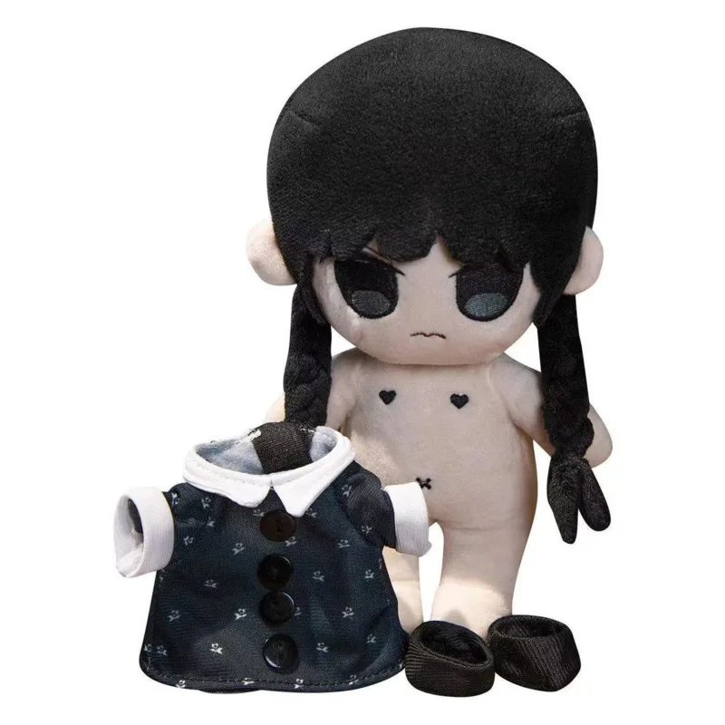 Cute Adams Wed. Girl Plush Funny Angry Face Double Ponytail Flat Bangs Girl Clothes Shoes Detachable Stuffed Doll Toy For Kid