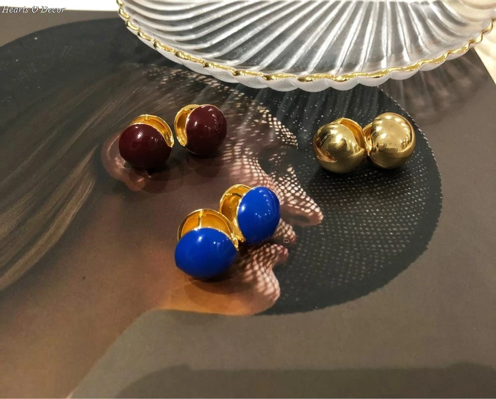 Brass Enamel Ball Wrap Stud Earrings Punk Party Gown Boho T Show Party Brincos Runway rare Boucle d\'oreille Korean Japan Style