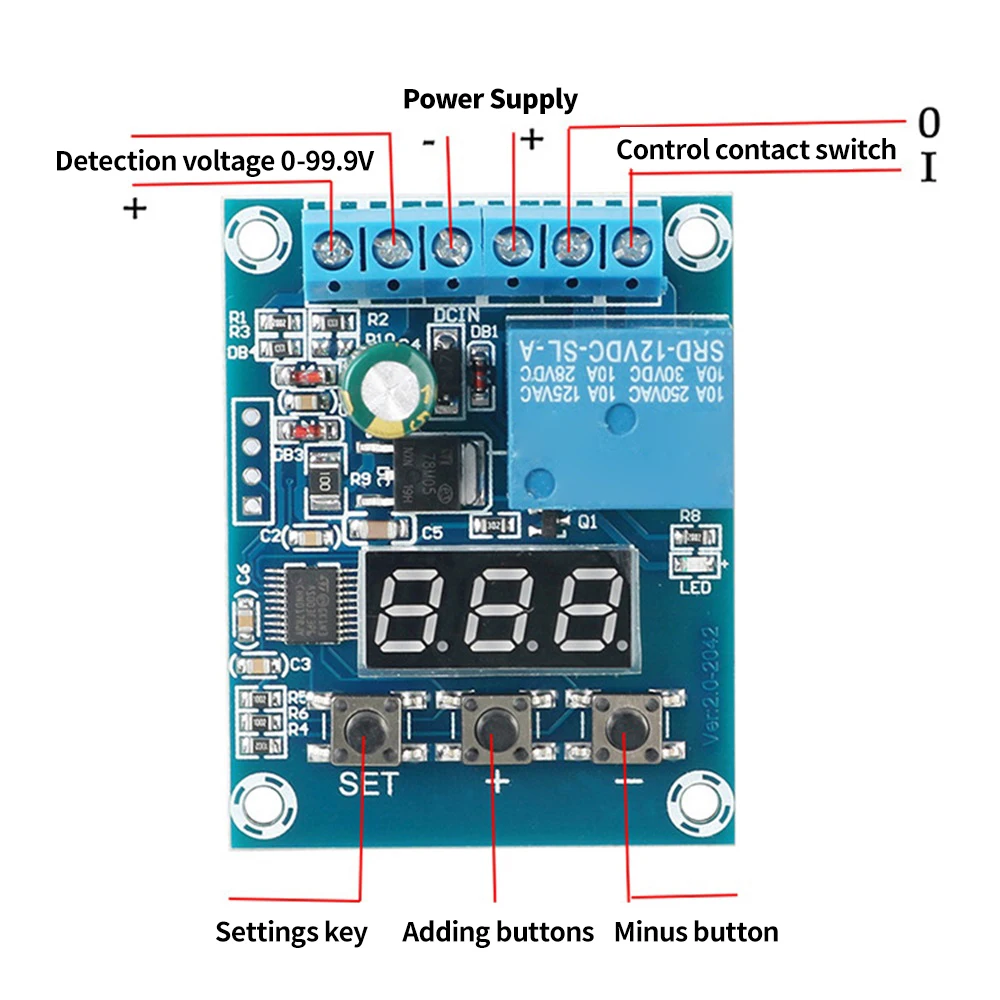 DC5V12V 24V voltage detection module relay switch circuit measurement charge discharge monitoring voltage overvoltage protection