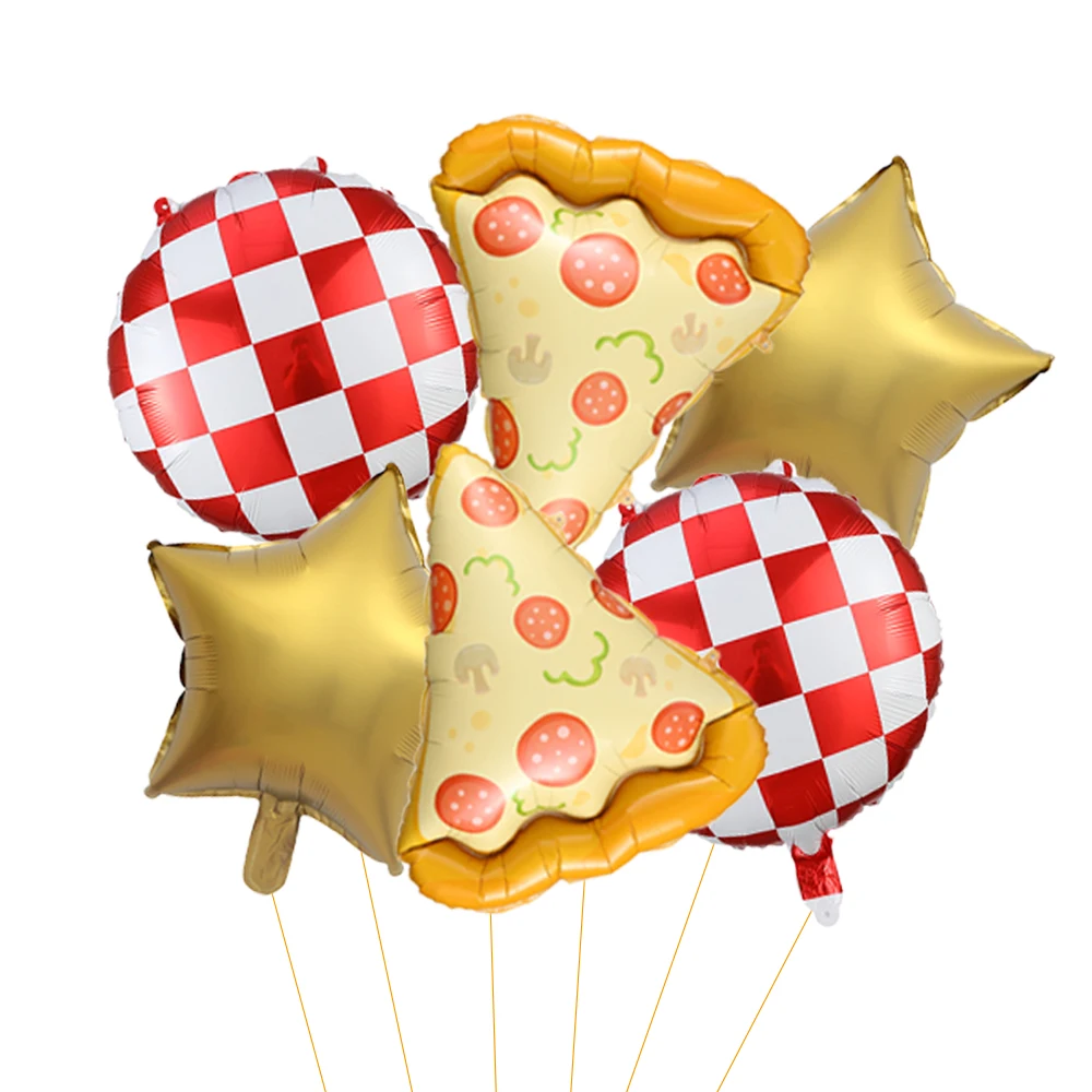 

6pcs Pizza Square Pentagon Foil Balloon Set Outdoor Picnic Food Theme Birthday Party Decorations Baby Shower Supplies Kids Gifts