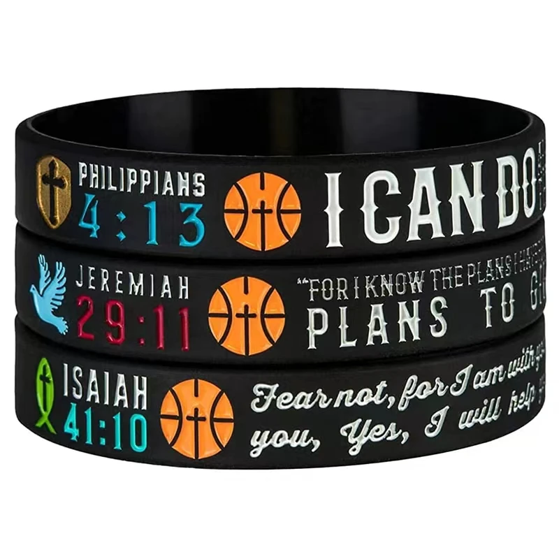 1Pcs/3Pcs Basketball Christian Bible Verse Philippians 413 Jeremiah 2911 ISAIAN 4110 Rubber Bracelet Silicone Wristband Jewelry