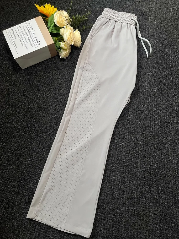 Ice Silk Qui Dry Pants Men's Summer Thin Breathable Drape Sports Outdoor Me Patchwork Straight Leg Casual Trousers