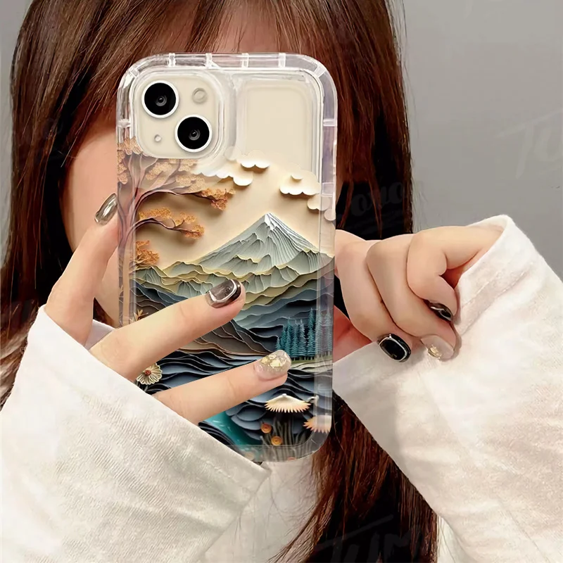 샤오미 레드미 투명 케이스, 노트 13, 12 프로 플러스, 5G, 4G, 12S, 11S, 10S, 9S, 9S, 8 프로, 12C, 10C 페이퍼 아트, 아름다운 풍경 커버