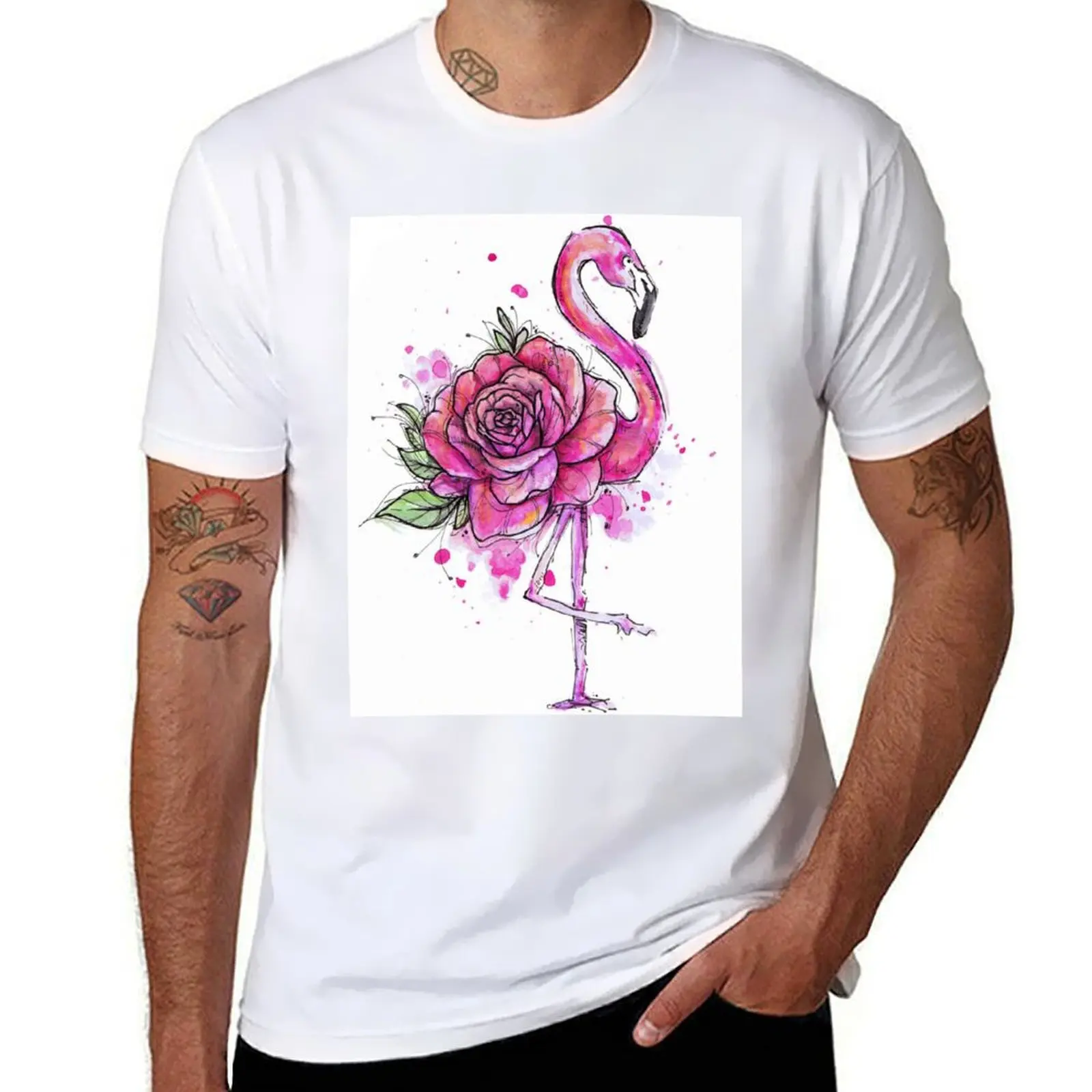 

dark Rose cotton man Watercolor cotton t Flamingo man Illustration shirt T-Shirt t t shirts shirt funny humor