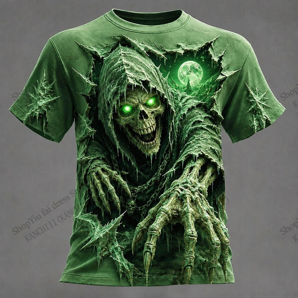 Halloween Skull 3D Print T-shirt Men Women Fashion Street Oversized Short Sleeve Tops Tees Men Clothing Exaggerated Designer
