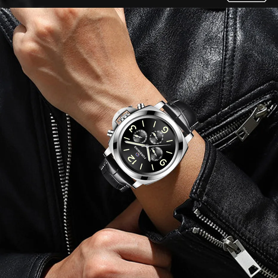 Fashion Forsining Top Brand Man Automatic Mechanical Men Luxury Classic Black Genuine Leather Band Watches Relogio Masculino