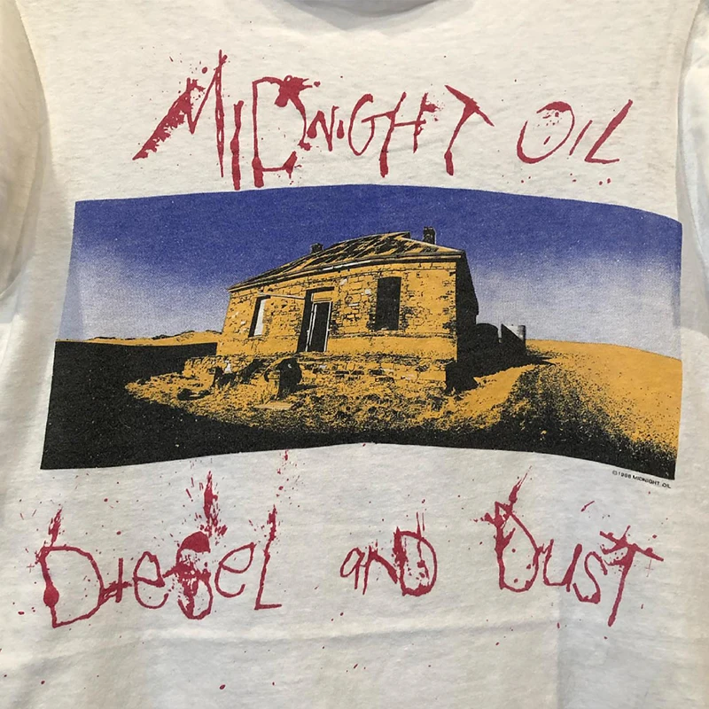 Midnight Oil Rock Band Graffiti Letter Dot Short Sleeve Hip Hop Men's T-Shirt Versatile Cotton Youthful Print Summer Top