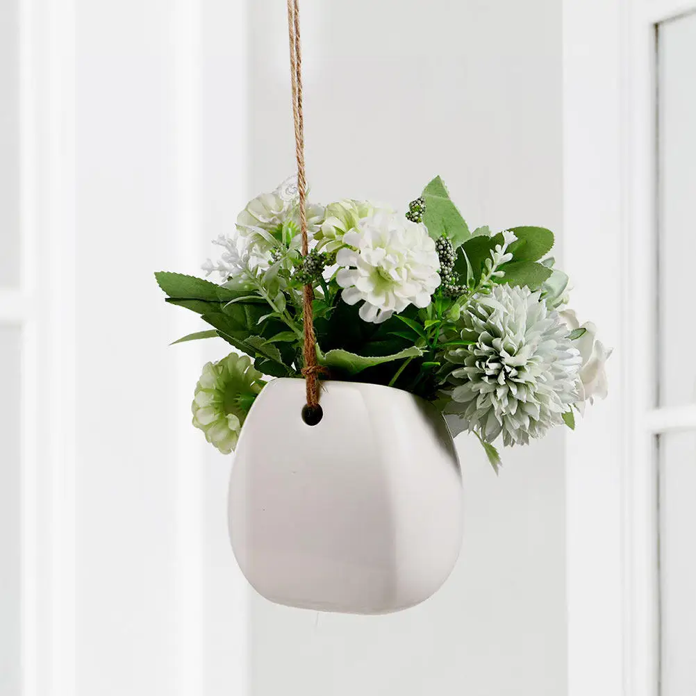 2Pcs Elegant Khaki Ceramic Hanging Flower Pot Compact Succulent Planter Wall Mounted Or Desk Display Multi Functional Home Decor
