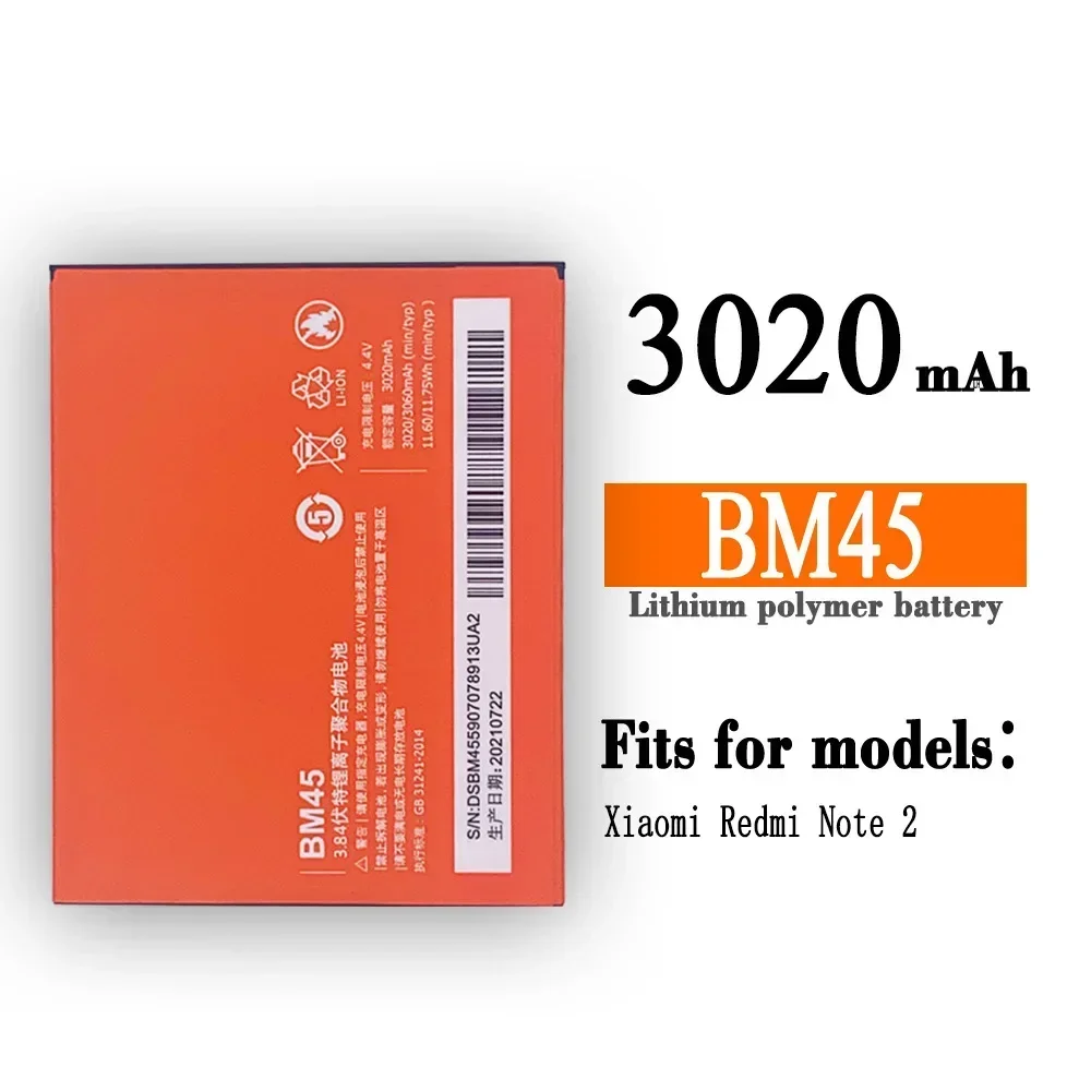 BM45 3020mAh Replacement Mobile Phone Battery Rechargeable For Xiaomi Redmi Note 2 Hongmi Note2 Li-ion Internal Batteries