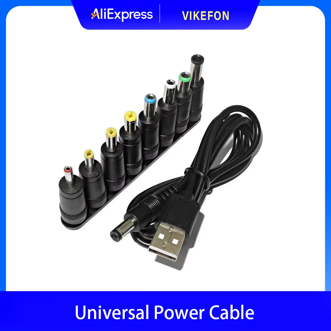​Universal Power Cable USB to DC 5.5 * 2.1mm Jack 5V Charging Cord with 8 Selectable Connector Tips for CCTV Cameras TV Box