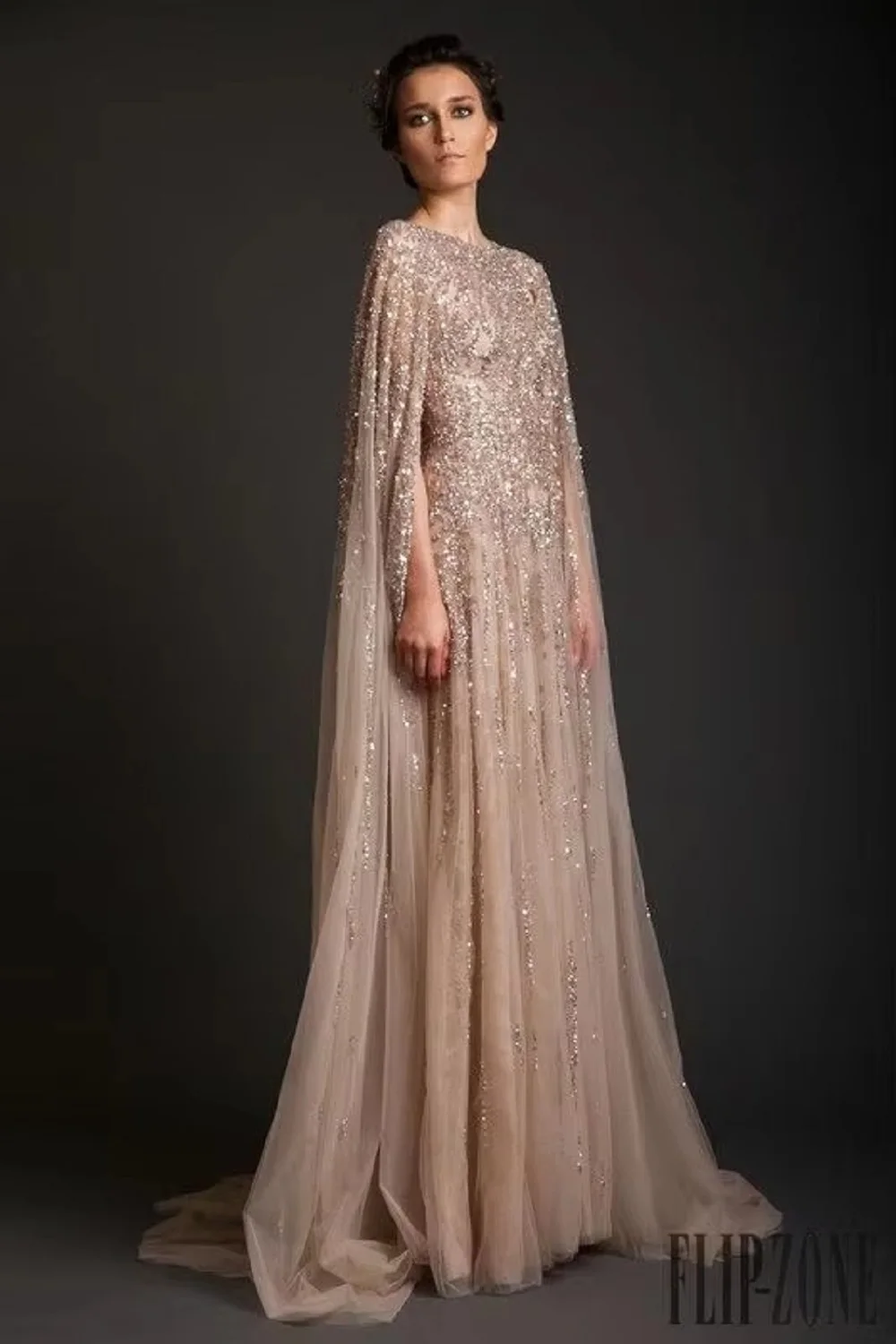 Fashion Muslim Collection 2022 Sleeveless Handmade Crystal Custom A-Line Cape Long Party Ball Dresses Can Be Customized