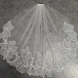 Customized Elegant Short Lace Wedding Veil 1 Meter Bridal Veil with Comb Ivory Veil for Bride Wedding Accessories