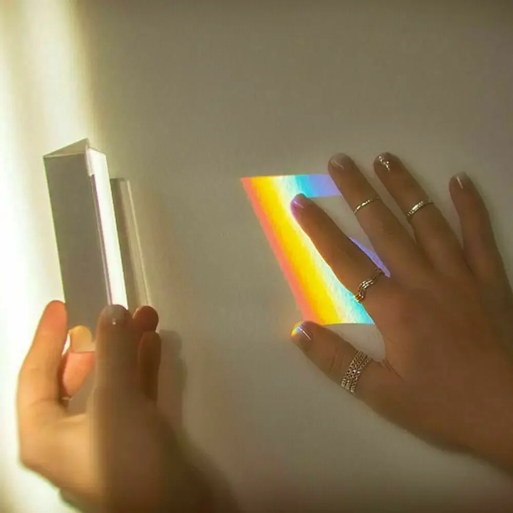 Crystal Glass Triangular Prism Rainbow Color Spectrum Teach Tool Optical Refracted Rainbow Maker Photography Props Gift