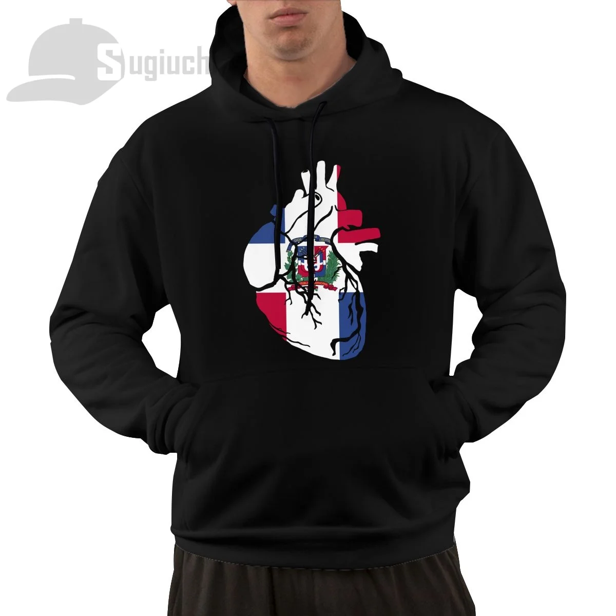 Dominican Republic Anatomical Heart Shape Country Flag Cotton Pullover Hoodie Men Women Unisex Hip Hop Style Sweatshirt