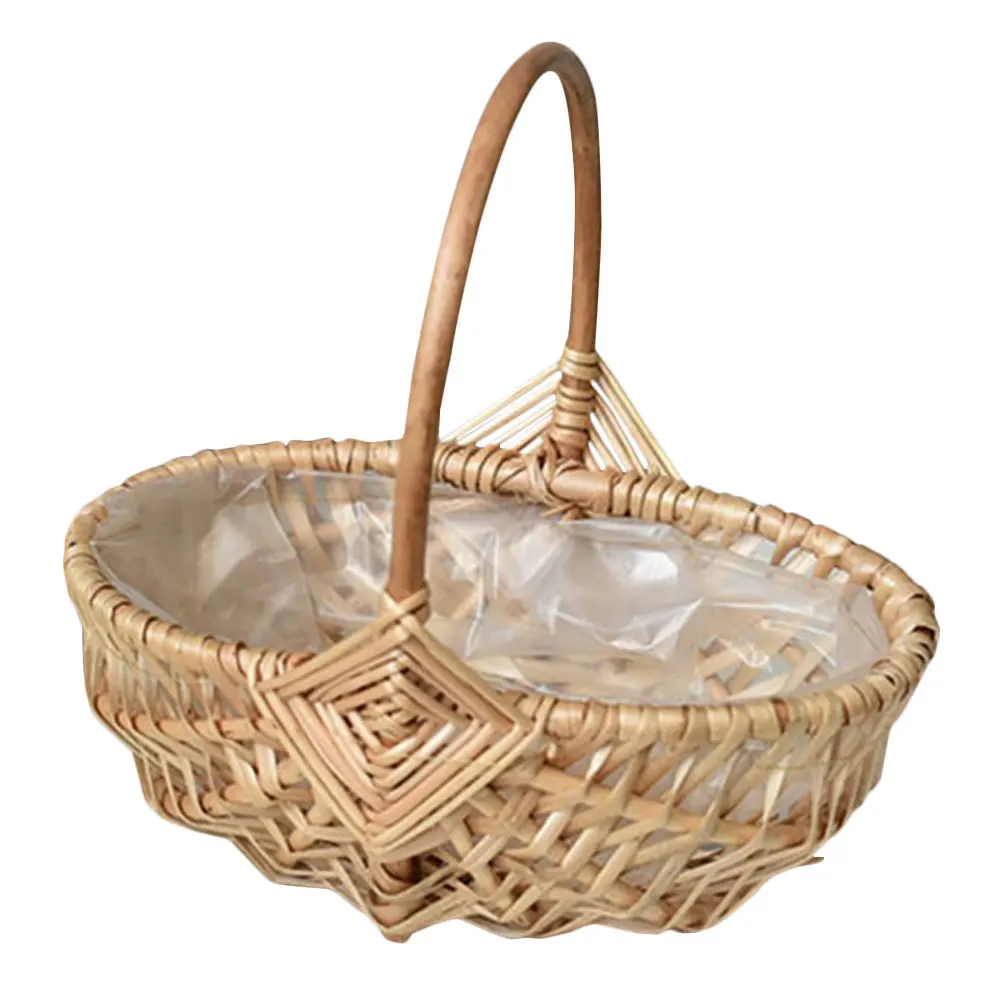 

Flower Girl Basket Portable Wicker Flower Arrangement Basket Handcrafted Rustic Decor for Living Room Bedroom DIY Craft Projects