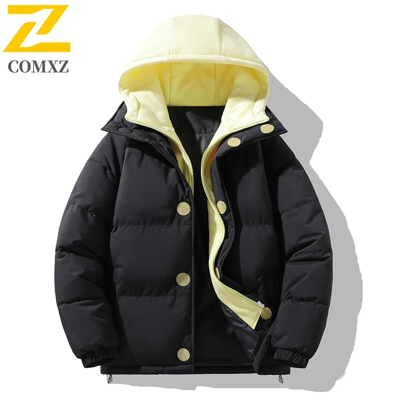 

Men's Cotton Jacket 2025 Item Fake Two-piece Thick Cotton Cold Proof Warm Hooded coat Outdoor Casual Winter Jacket Down Jacket