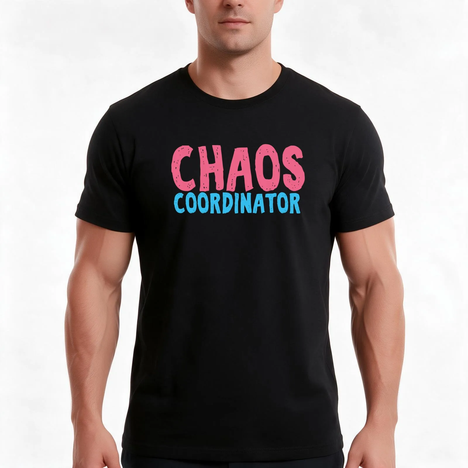Chaos Coordinator teacher funny cute text in pink and blue colors teacher appreciation gift T-Shirt, Summer Casual Cotton Tee