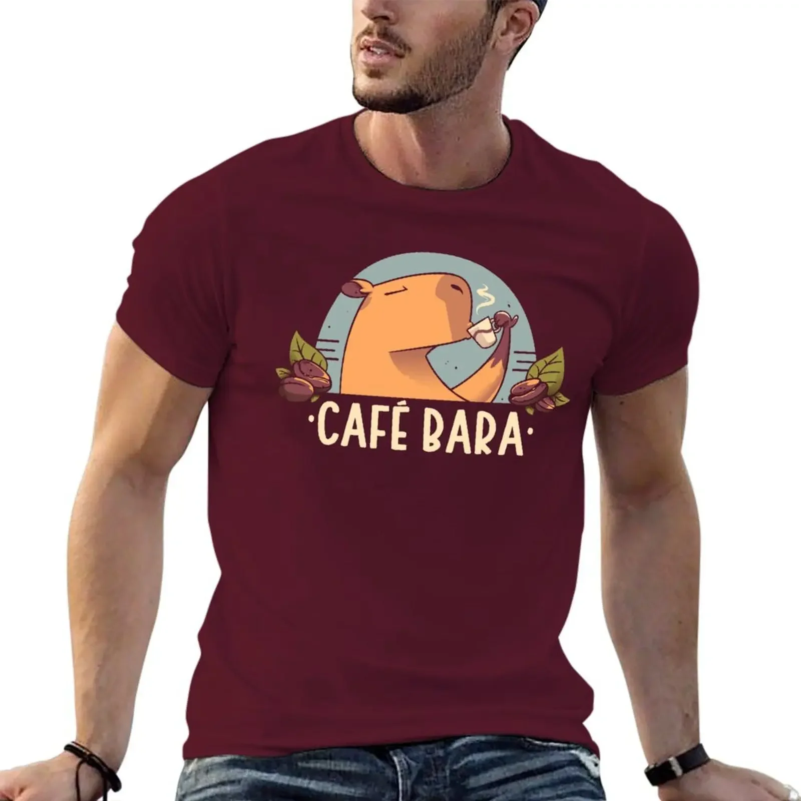 CafeBara - Cute Coffee Capybara T-shirt tops plus size tops boys animal print workout shirts for men