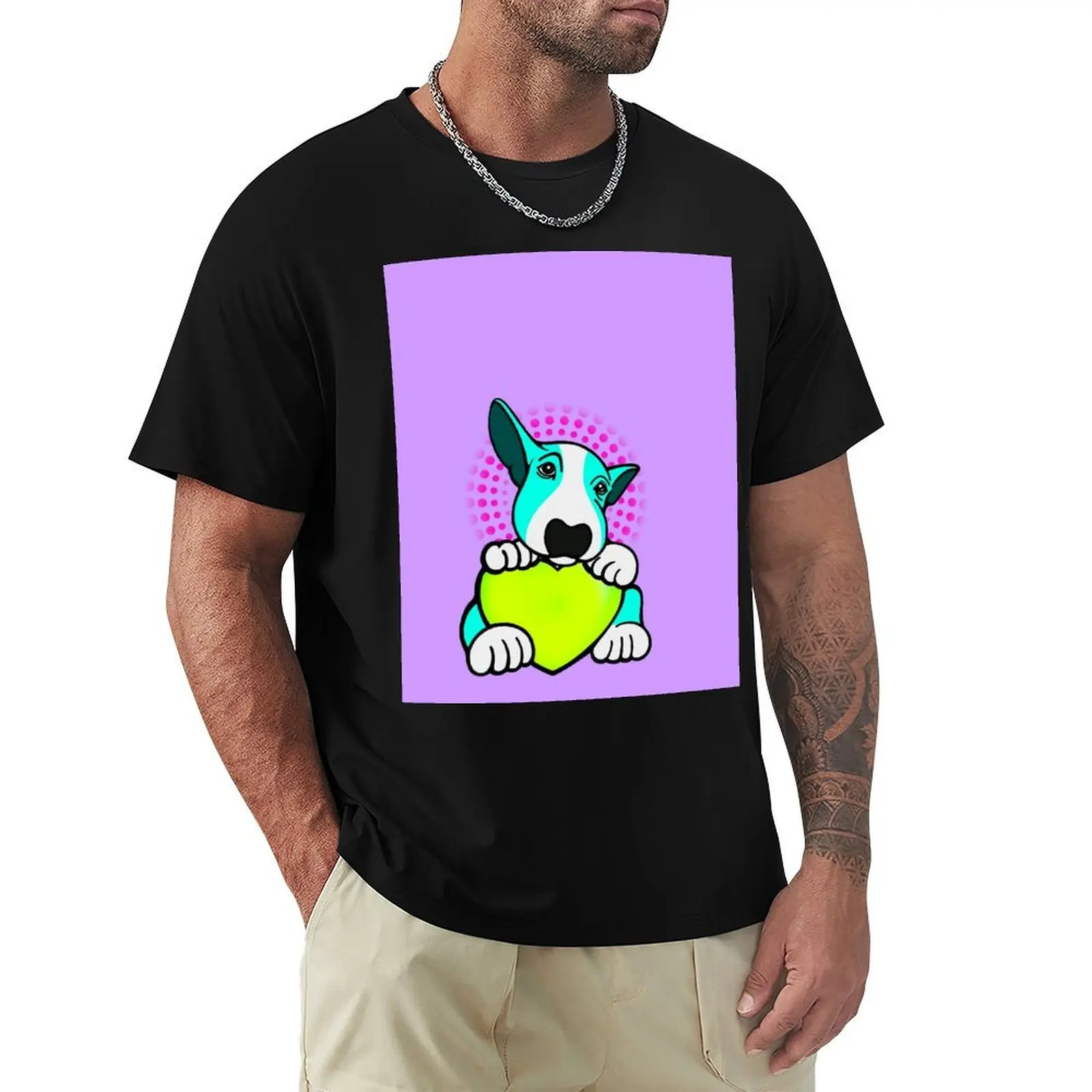 Love You English Bull Terrier Pup Aqua T-Shirt Utility Work Short Sleeve Top