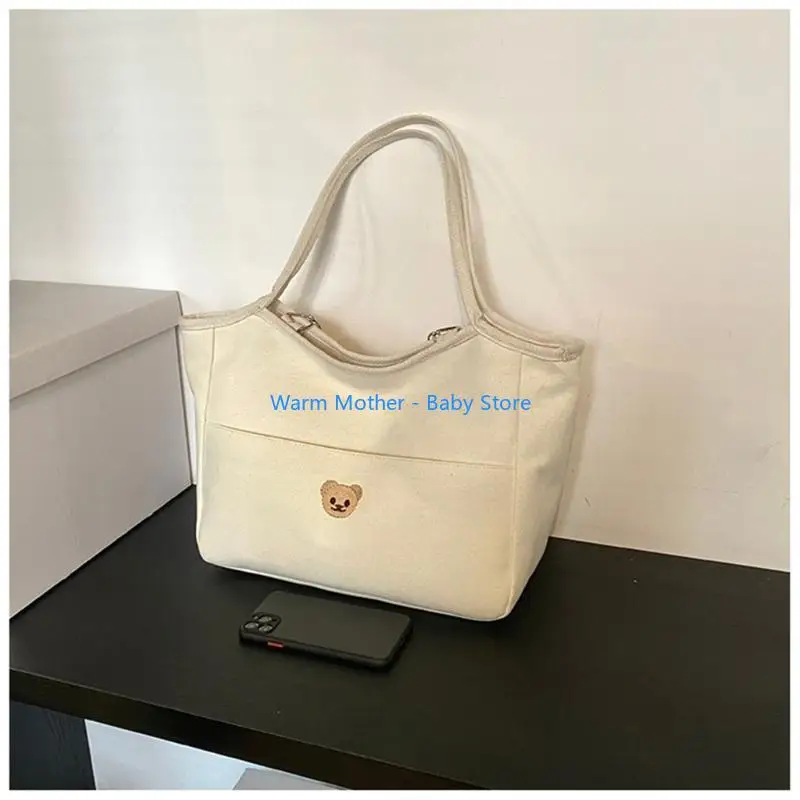 حقيبة حفاضات واسعة للأم حقيبة الأمومة مع تصاميم الدب المطرزة ومقصورات متعددة حقيبة متعددة الوظائف 57QE