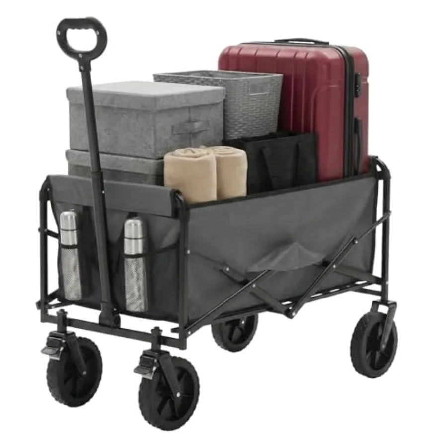 

Beach, grocery, camping utility wagon: heavy-duty steel frame, black finish, 102L collapsible design with lockable brake wheels