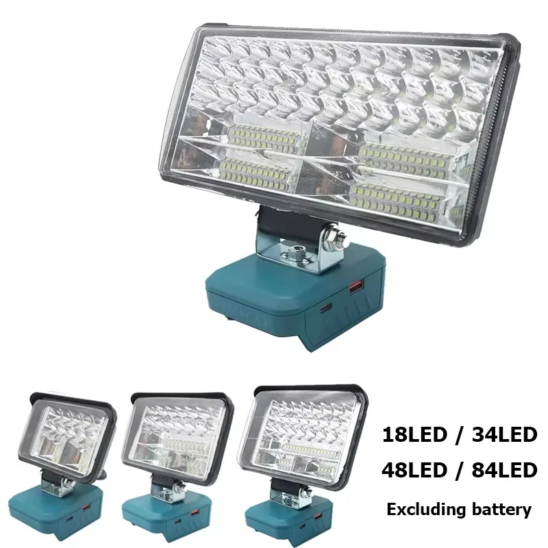 Luzes de trabalho led lanternas tocha para makita 14.4v 18v bateria li-ion iluminação de engenharia ao ar livre com tipo-c & banco de potência usb