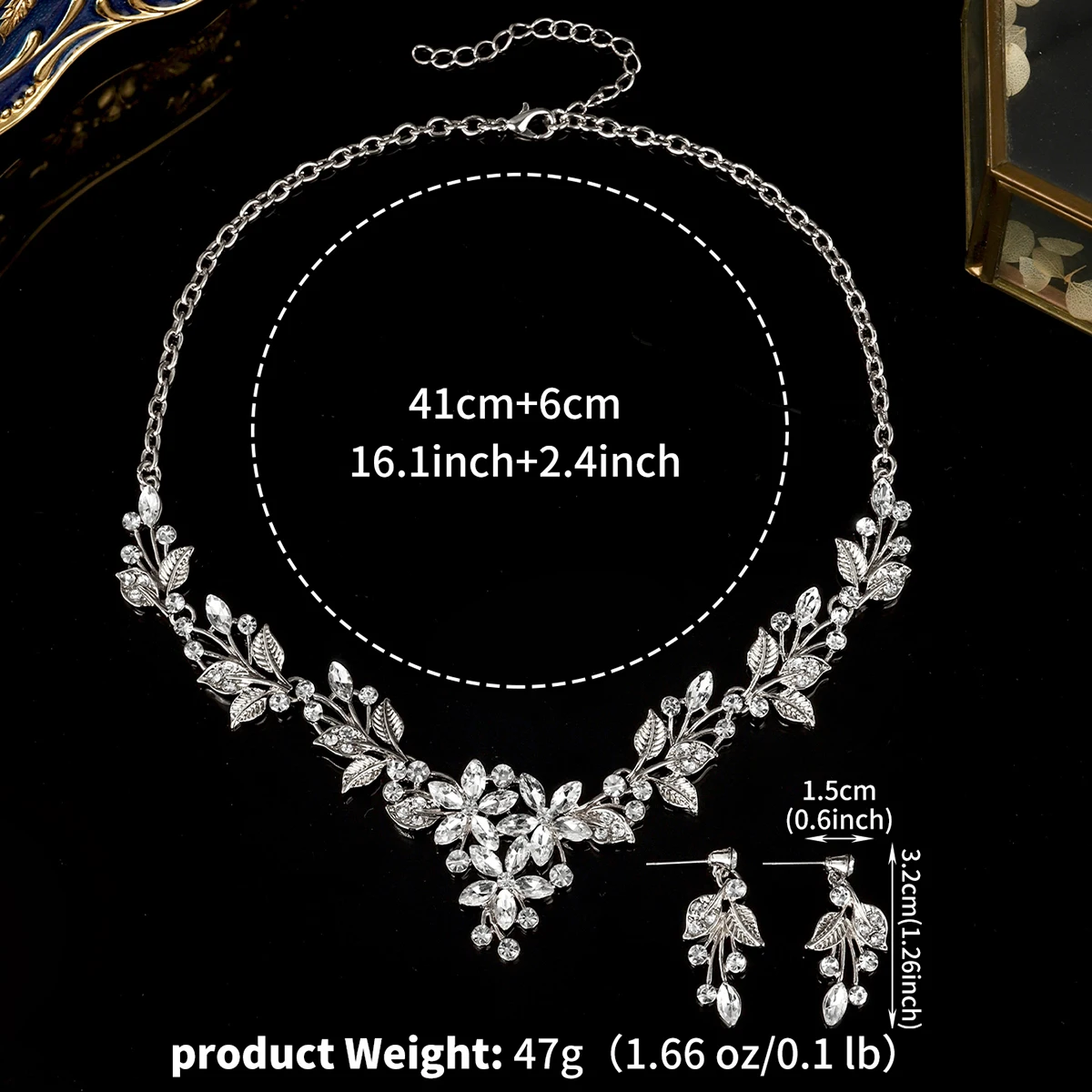 3PCS New Alloy with Rhinestones Necklace and Earring Set Bridal Jewellery Set Wedding Accessories For Women Bridesmaid Gifts image 6