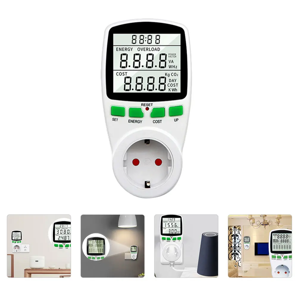 

Electric Power Meter Plug With Backlit Lcd Consumption Monitor For Voltage Amps Watt Socket Outlet