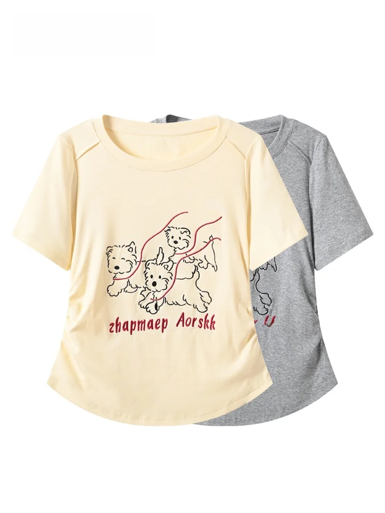 

Casual Short Sleeve round Neck T-Shirt Women's plus Size Summer New Style Loose Fit Anti-Aging Cotton Regular Sleeve Length